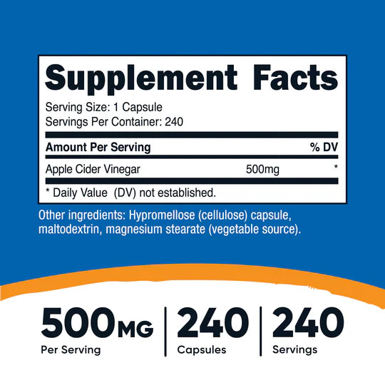 Vinagre de Sidra de Manzana 500 mg – Nutricost